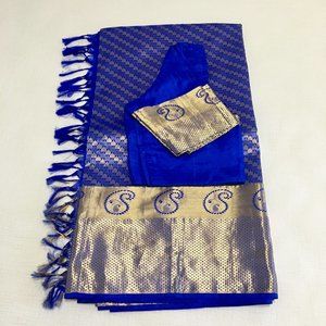 Silk Royal Blue Hearts Indian Sari With Matching Blouse